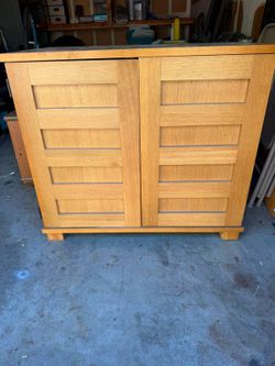 Modern Oak Storage Cabinet / Desk – 37” W x 32.5” H