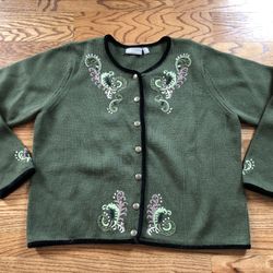 Croft & Barrow Women's Green and Pink XL Cardigan Sweater