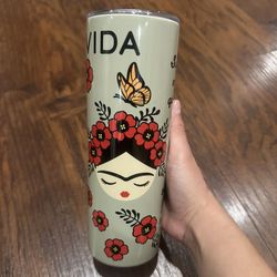 Custom 20oz Frida Kahlo Butterflies & Quotes Stainless Steel Skinny Tumbler