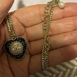 Chanel Gorgeous Black Crystal And Pearl Double CC Necklace 