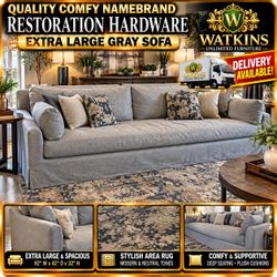 ποΈ LUXURY RESTORATION HARDWARE OVERSIZED GRAY SOFA + AREA RUG!