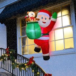 4FT Christmas Inflatable Hanging Santa with Gift Bag,climbing