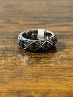 Chrome Floral Cross Ring