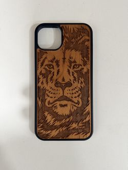 iPhone 15 plus Lion case wood