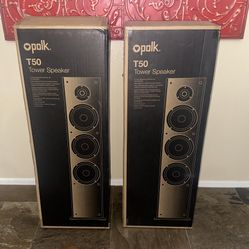 Polk T50 Tower Speakers Black Like New In Box Serial # AM(contact info removed)8G9894