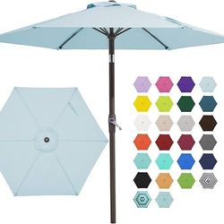 NEW 7.5FT Patio Umbrella Table Market 6 Ribs Tilt Button for Patio Pool Deck Backyard Garden Light Blue Outdoor