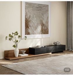 Modern Extendable TV Stand with 3 Drawers – Walnut & Black