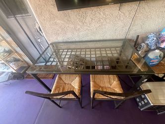 Glass-Top Dining Table with 2 Chairs – Used, Good Condition