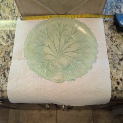 vintage Indiana Glass salad plate featuring the "Pebble Leaf" or "Twiggy" pattern. 