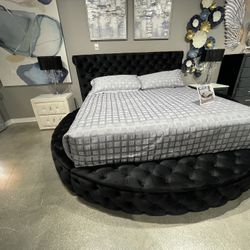 New Tufted Round Bed W Storage/TV/Fireplace Stand.  Free Delivery!