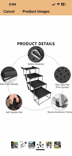 Dog Ramp for Car, 4-Step Folding Dog Stairs, Aluminum, Black, Supports Up to 250 Lbs   56 $$45