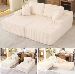 3 in 1 Sofa Bed Couch for Living Room/Bedroom, Convertible, Modular 79” Boneless Chaise Lounge, Oversized Loveset Sofa, Chaise Lounge Couch, White