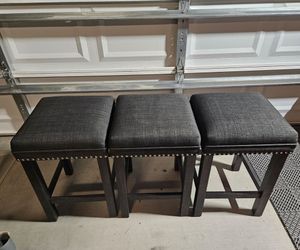 Set of 3 Upholstered Backless Bar Stools