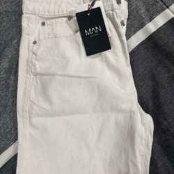 boohooMAN Relaxed Fit Rigid Jeans White-34R