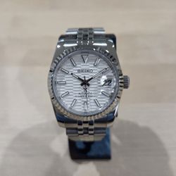 Seiko Mod Datejust Fluted Bezel 36mm Jubilee White Motif Dial