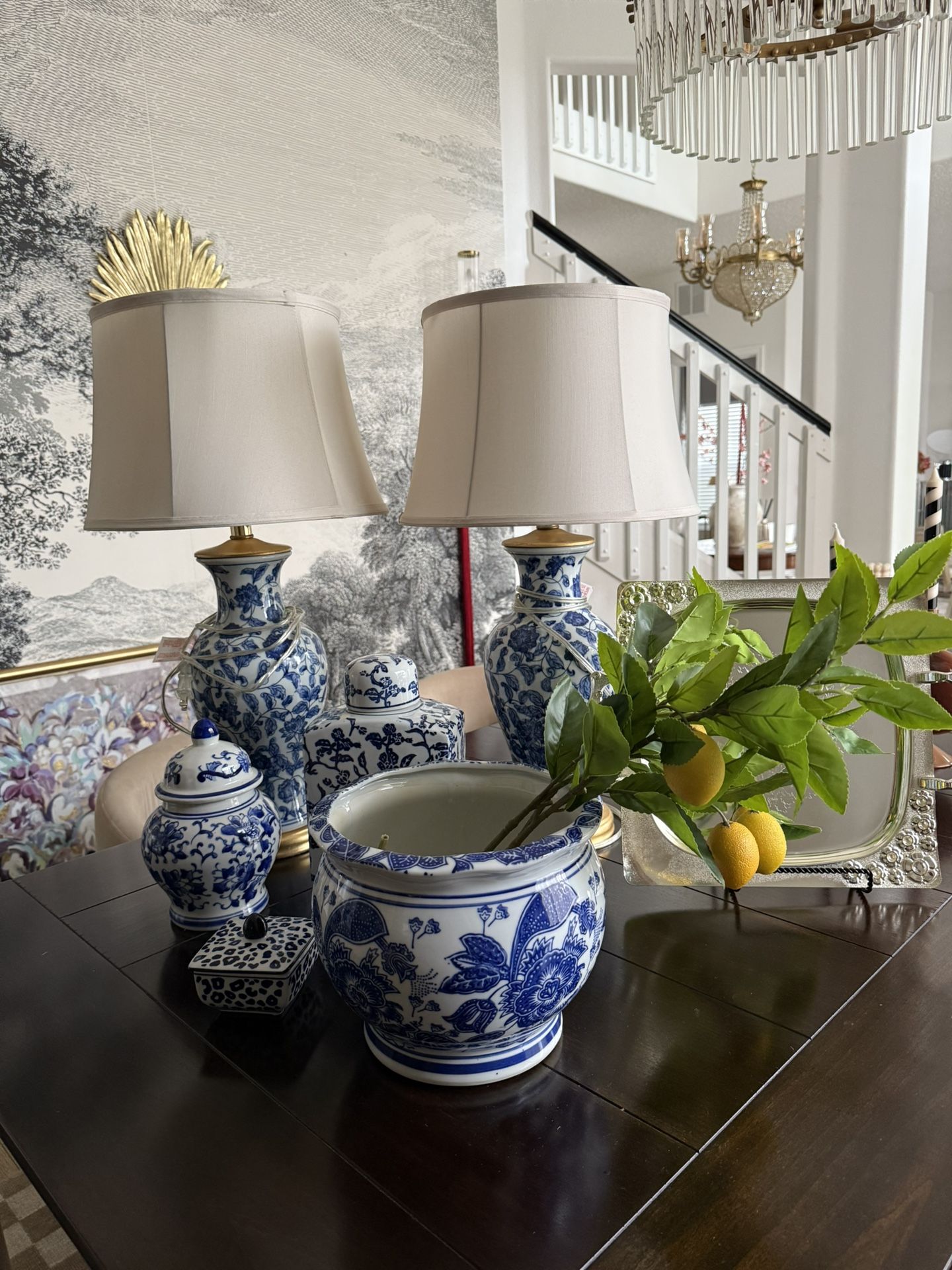 Blue Floral Ralph Lauren Chinoiserie Room Decor Set