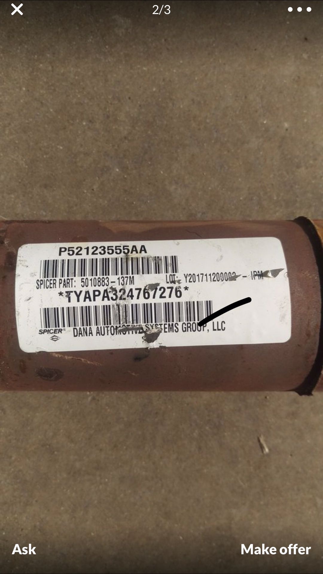 11-17 Jeep Wrangler Rubicon front drive shaft, minor damage for parts