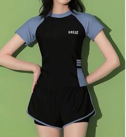 Women's Swimming Suit Ladies Patchwork Short Sleeve Swimwear