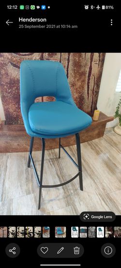 Armen Living Carise Blue 30-in H Bar height Upholstered Swivel Metal Bar Stool