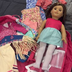 American Girl Doll With Bag And Clothes 