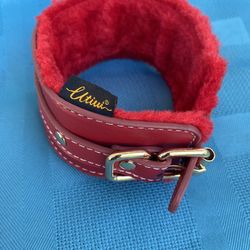Red Leather Dog Collar With Fur Lining 12”