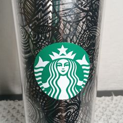 2014 Starbucks Black line swirls  circles web design Acrylic Tumbler Cold Cup