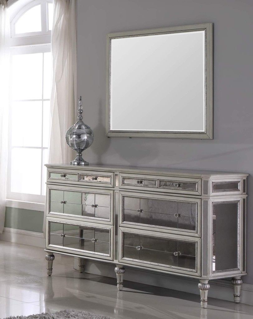 VINTAGE GLAM SILVER METALLIC MIRRORED ACCENT CABINET DRESSER HALL ENTRYWAY
