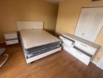 Queen Bedroom Set With Mattress All New Furniture And Free Delivery   1 Nightstand And Dresser.