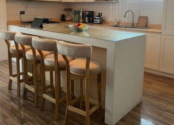 Set of 4 Upholstered Wood Bar Stools