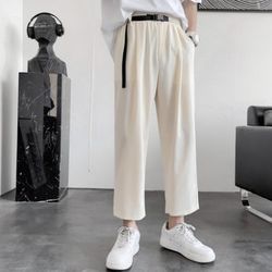 Summer pants men's trend drape high sense of thin nine-point trousers-KHU
