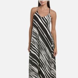 Brand New Woman’s Nicole Miller brand Black and White Striped Maxi Dress Up For Sale 