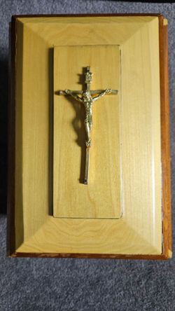 Handcrafted Wooden Crucifix Urn / Religious Keepsake Box