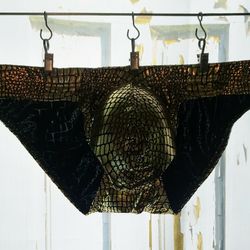 Men's Sexy Crocodile Embossed Brief Metallic Underwear Bikini M