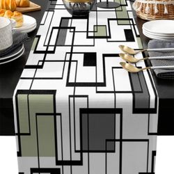 2 Table Runners-Geometric Abstract White, Black , Grey , Sage