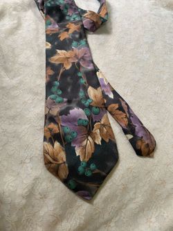 Vtg Potomac Collection Italian Silk Necktie Retro 90s Autumn Leaves Berries Wide