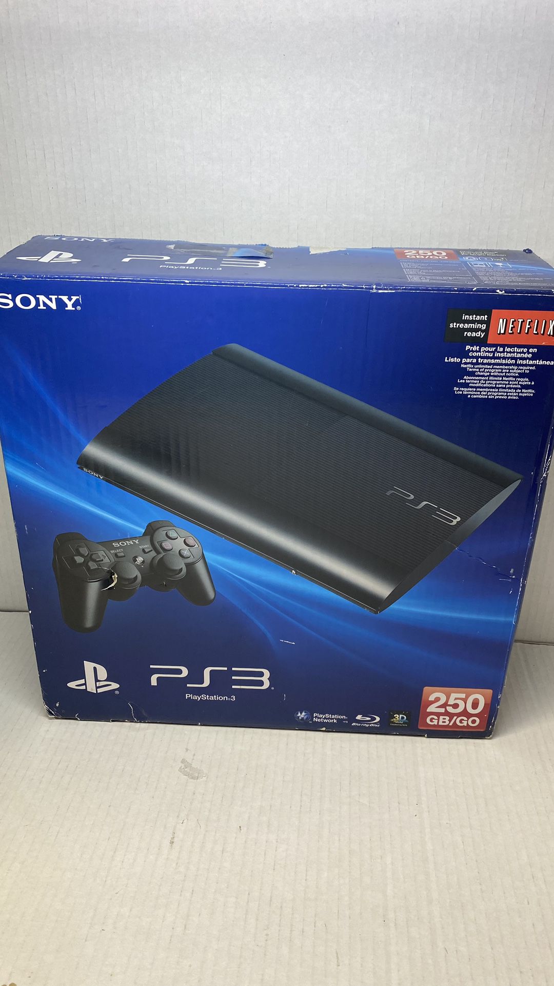 PS3 250GB WITH BOX AND ARCADE STICK.  