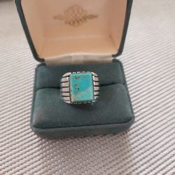 Sterling Silver Genuine Turquiose Men's Ring Sz 9