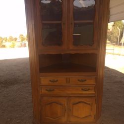 Vintage Solid Wood Corner Hutch / China Cabinet (44" W x 73" H)