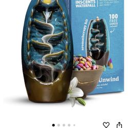 AS-SEEN-ON-TV Ceramic Incense Holder Cone Burner with Backflow Design Ornament Home Decor Aromatherapy for Spa Office Bedroom Yoga +100pcs Essential O