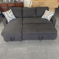 Grey Microfiber Sectional Sleeper Sofa Couch And Ottoman 