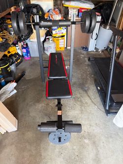 Bench with Squat Rack,  Workout Bench Press Set with Leg Extension and Leg Curl, Adjustable Weight Bench for Home Gym Full-B