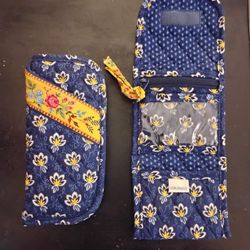 VERA BRADLEY MAISON BLUE POCKET WALLET GLASSES HOLDER AND WATER BOTTLE HOLDER 