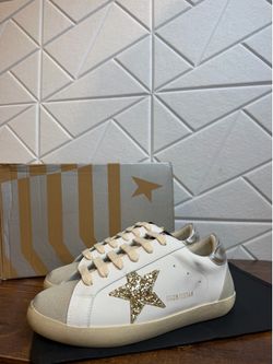 Golden Goose Super-Star Sneakers White Gold Glitter Size 37