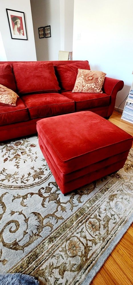 Custom Made Red sofa Ottoman & Pillows