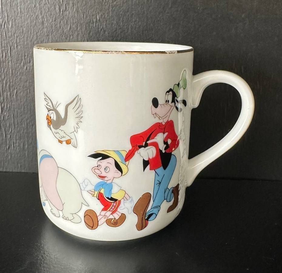 Vintage Disneyland Walt Disney Productions Porcelain Coffee Cup Mug Made In Japan Collectible Souvenir