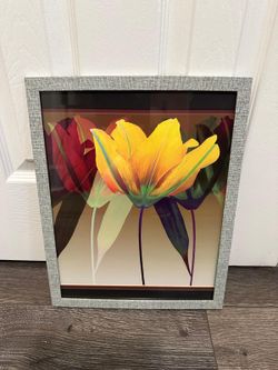 Modern Framed Yellow Tulip Wall Art 15”x12”