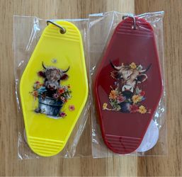 Homemade UV DTF Cow Hotel Style Keychain