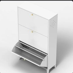 White Shoe Cabinet with Flip-Down Doors