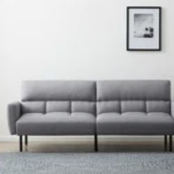 Light Gray Ollie Futon Sofa Bed With Box Tufting 
