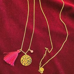 Pappagallo Pink And gold Tone Tassel and Disc Necklace